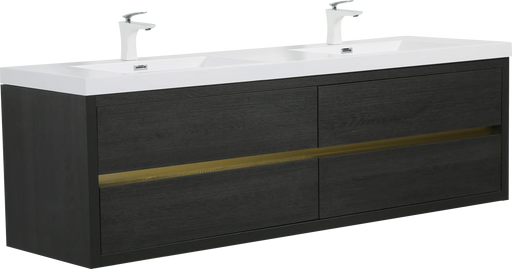 72' Wall-Mounted Bathroom Vanity with Sink, Floating Bathroom Storage Cabinet with Stone Resin Countertop and Soft Close Drawers, Espresso Wood 24V15-72EW Default -DTYStore