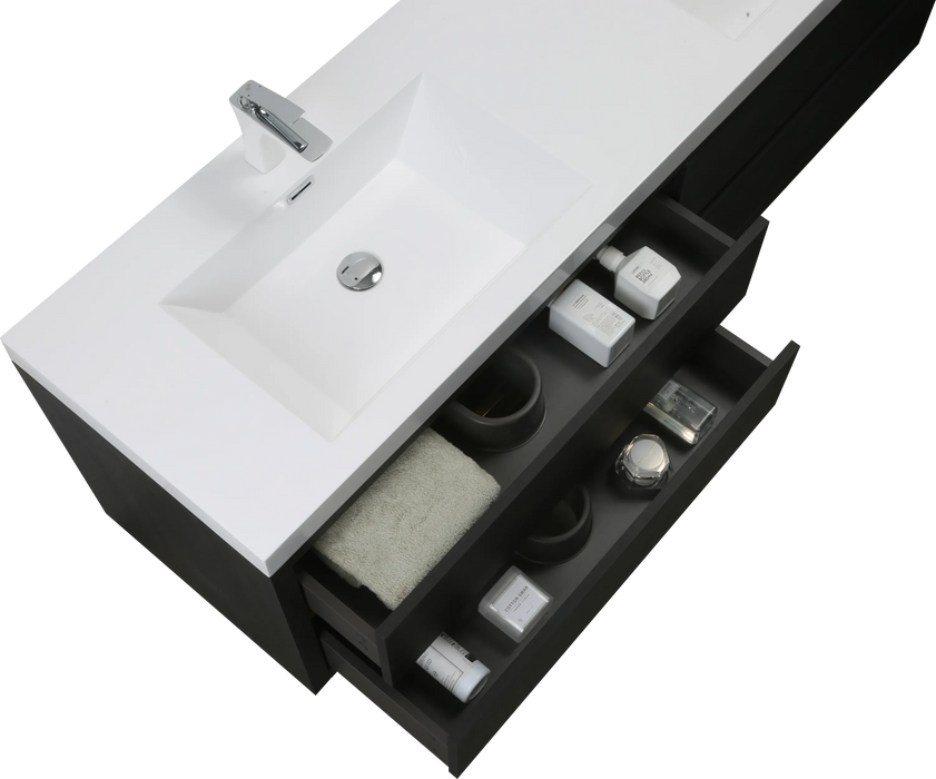 72' Wall-Mounted Bathroom Vanity with Sink, Floating Bathroom Storage Cabinet with Stone Resin Countertop and Soft Close Drawers, Espresso Wood 24V15-72EW Default -DTYStore