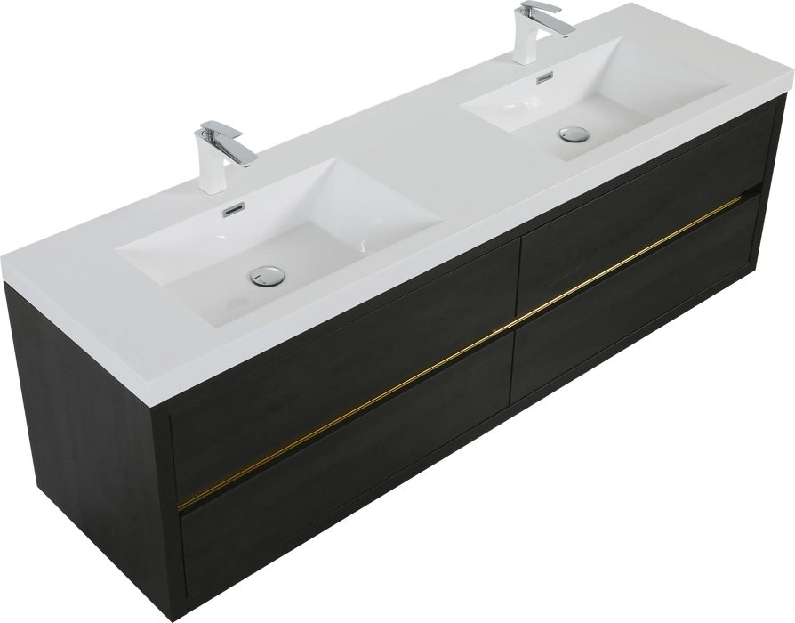 72' Wall-Mounted Bathroom Vanity with Sink, Floating Bathroom Storage Cabinet with Stone Resin Countertop and Soft Close Drawers, Espresso Wood 24V15-72EW Default -DTYStore