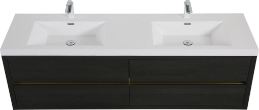 72' Wall-Mounted Bathroom Vanity with Sink, Floating Bathroom Storage Cabinet with Stone Resin Countertop and Soft Close Drawers, Espresso Wood 24V15-72EW Default -DTYStore