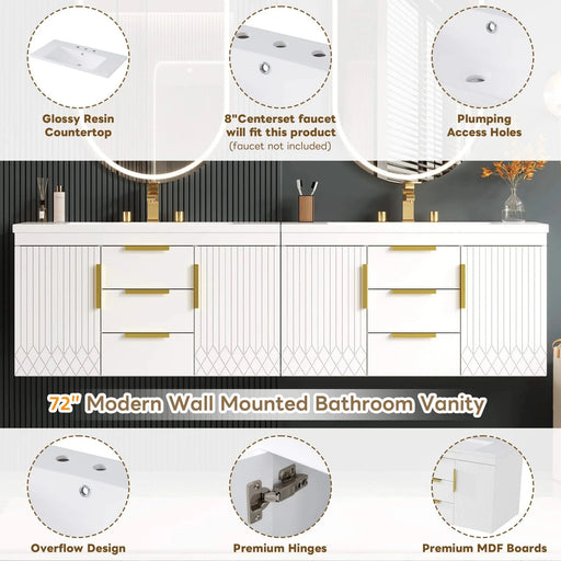 72'' Wall Mounted Bathroom Vanity, Floating Bathroom Storage Cabinet with 2 Drawers, Solid Wood Bathroom Cabinet (Same as N710S236003K) Default -DTYStore