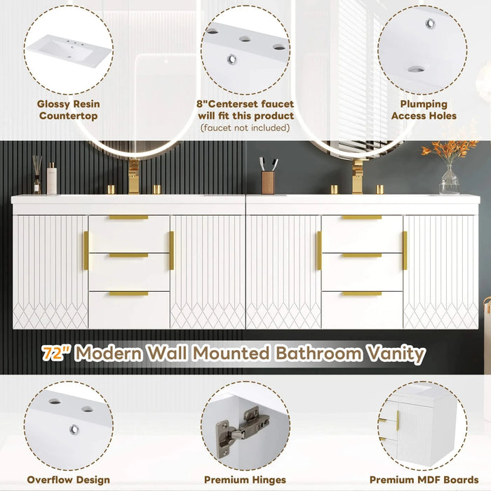 72'' Wall Mounted Bathroom Vanity, Floating Bathroom Storage Cabinet with 2 Drawers, Solid Wood Bathroom Cabinet (Same as N710S236003K) Default -DTYStore