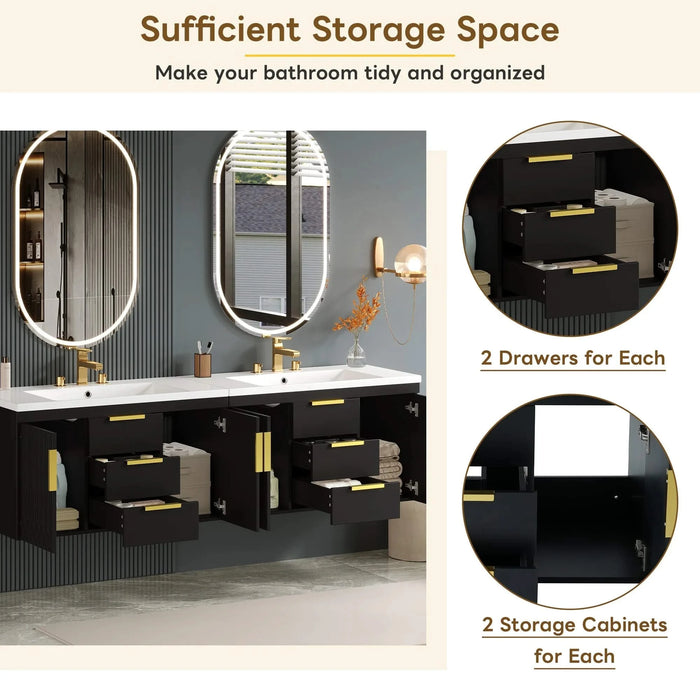 72'' Wall Mounted Bathroom Vanity, Floating Bathroom Storage Cabinet with 2 Drawers, Solid Wood Bathroom Cabinet (Same as N710S236003K) Default -DTYStore