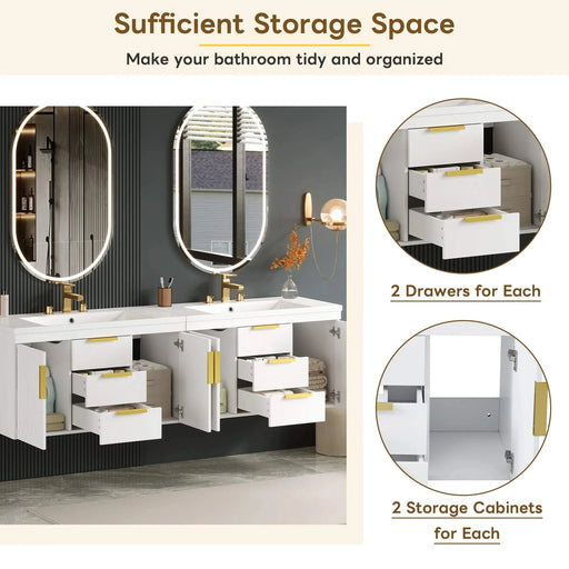 72'' Wall Mounted Bathroom Vanity, Floating Bathroom Storage Cabinet with 2 Drawers, Solid Wood Bathroom Cabinet (Same as N710S236003K) Default -DTYStore