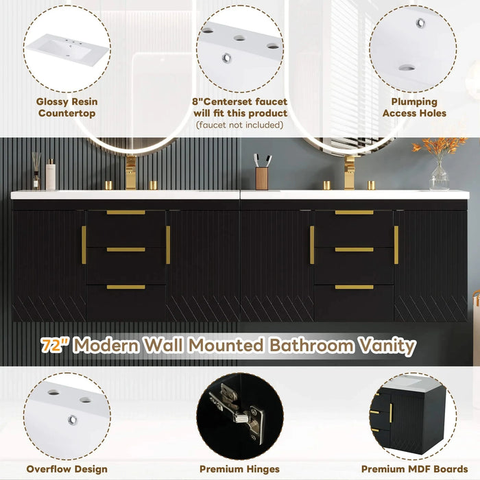 72'' Wall Mounted Bathroom Vanity, Floating Bathroom Storage Cabinet with 2 Drawers, Solid Wood Bathroom Cabinet (Same as N710S236003K) Default -DTYStore