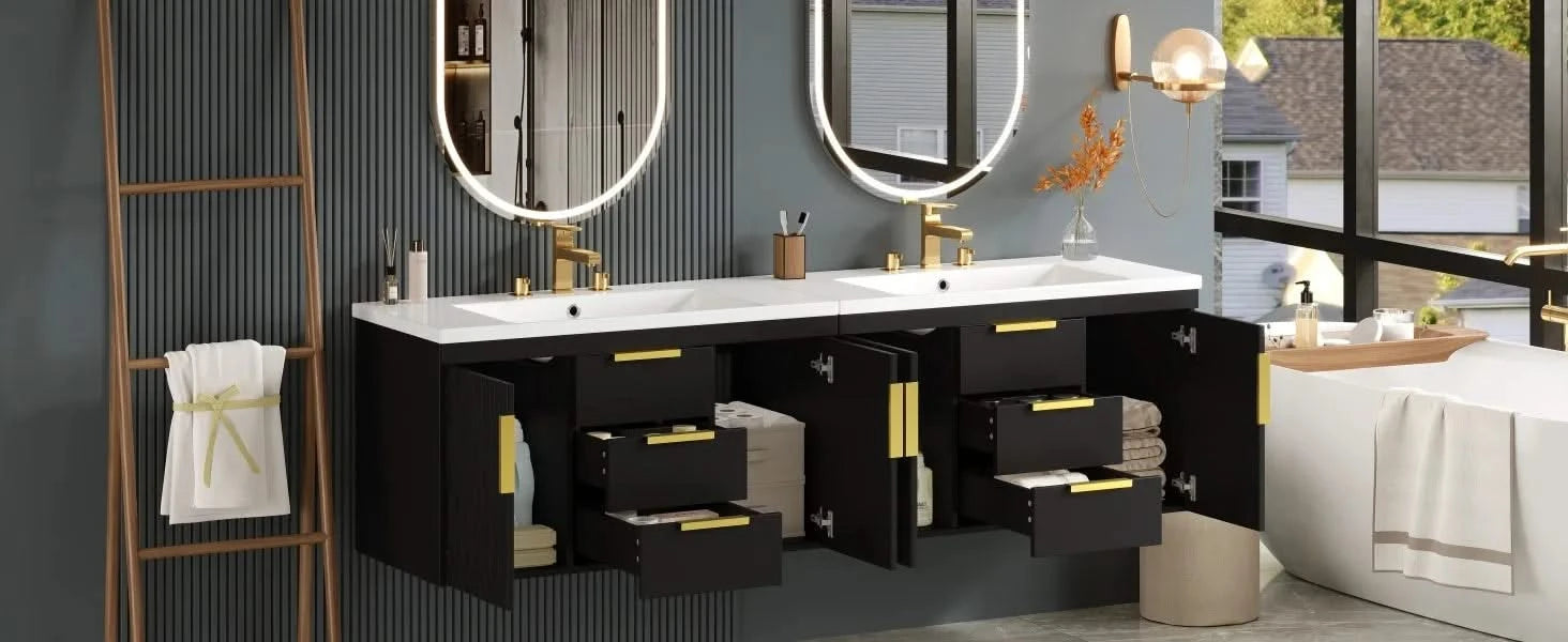 72'' Wall Mounted Bathroom Vanity, Floating Bathroom Storage Cabinet with 2 Drawers, Solid Wood Bathroom Cabinet (Same as N710S236003K) Default -DTYStore