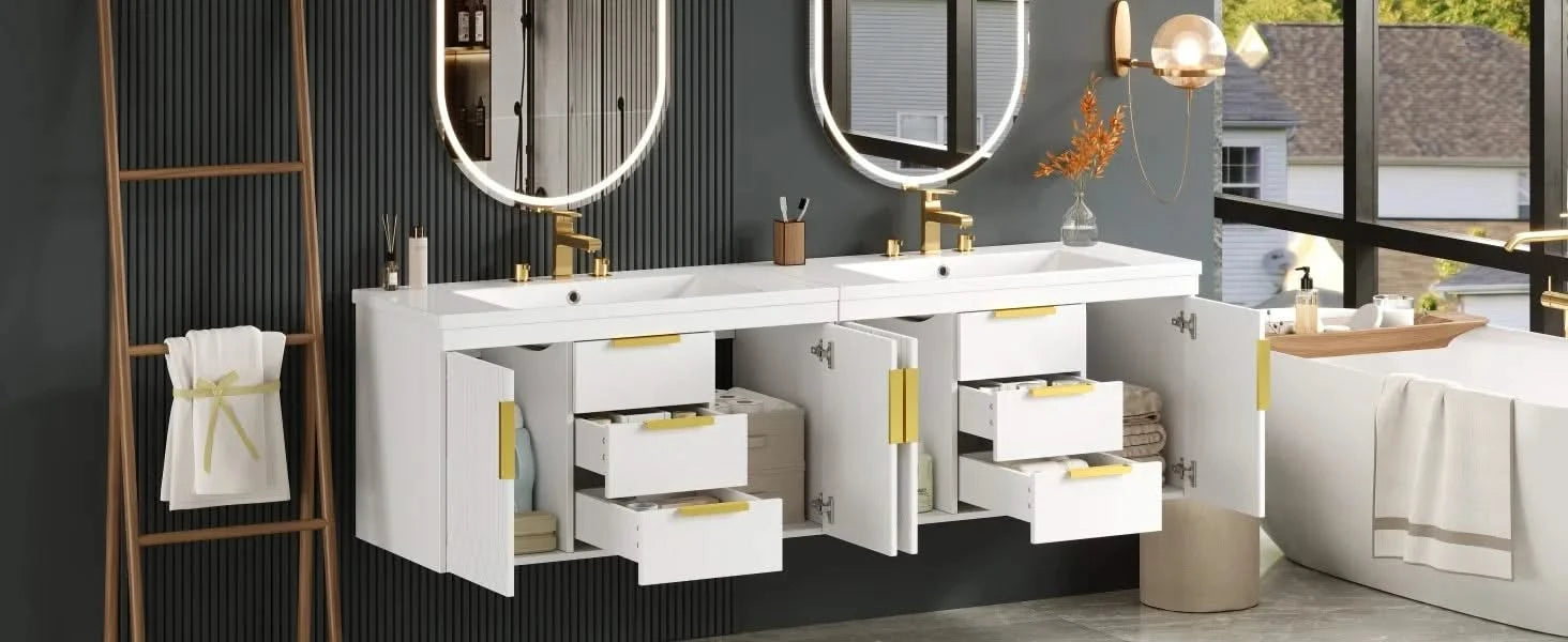 72'' Wall Mounted Bathroom Vanity, Floating Bathroom Storage Cabinet with 2 Drawers, Solid Wood Bathroom Cabinet (Same as N710S236003K) Default -DTYStore