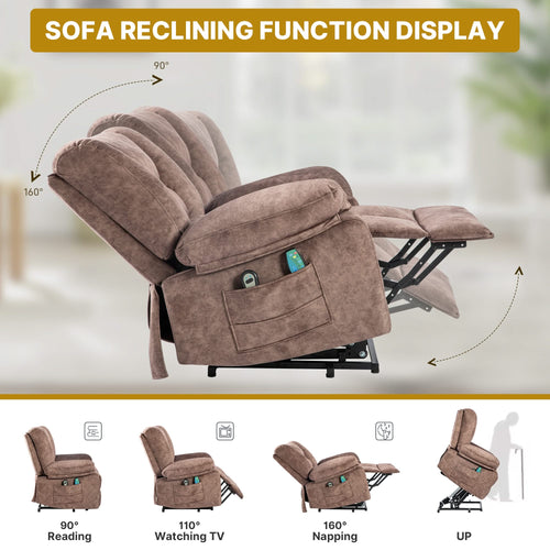 Comfortable Velvet Power Lift Recliner Chair Sofa with Massage and Heating for Elderly in Brown - Image 7