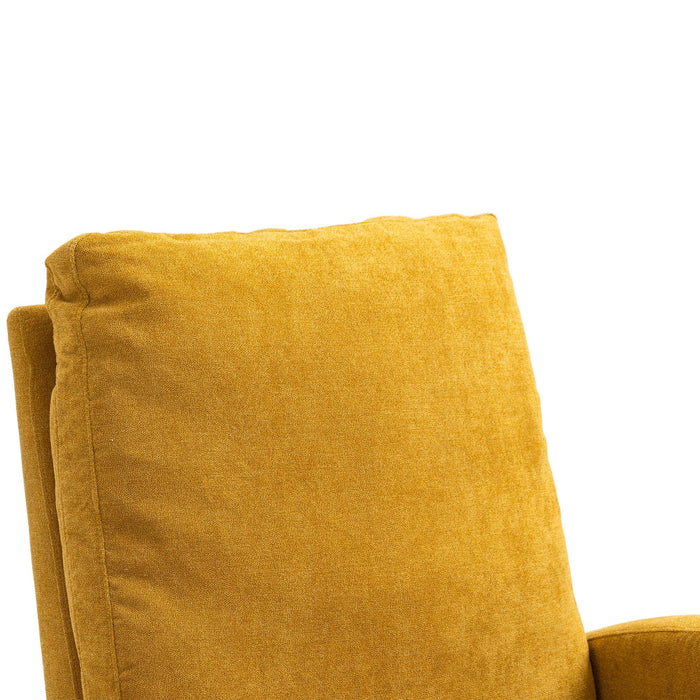 Rocking Chair, Modern Glider Chair, Recliner Armchair with Wood Legs and Side Pocket, Nursery Rocking Accent Chair with High Back for Living Room Bedroom (Mustard Yellow linen) - DTYStore