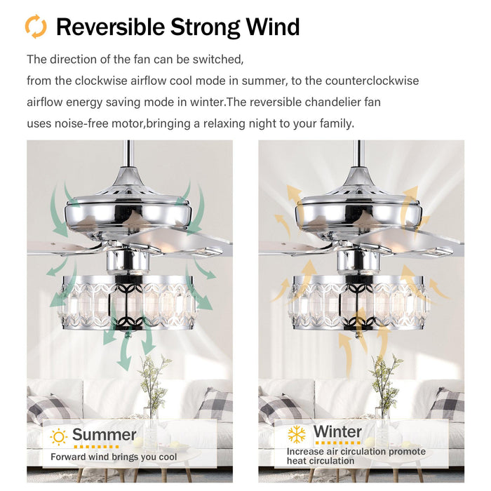 52" 3-Light Chrome Ceiling Fan + Remote, Traditional Farmhouse Rustic Industrial Bohemian Country Cottage Transitional Glam for Home, Kitchen, Living Room - DTYStore