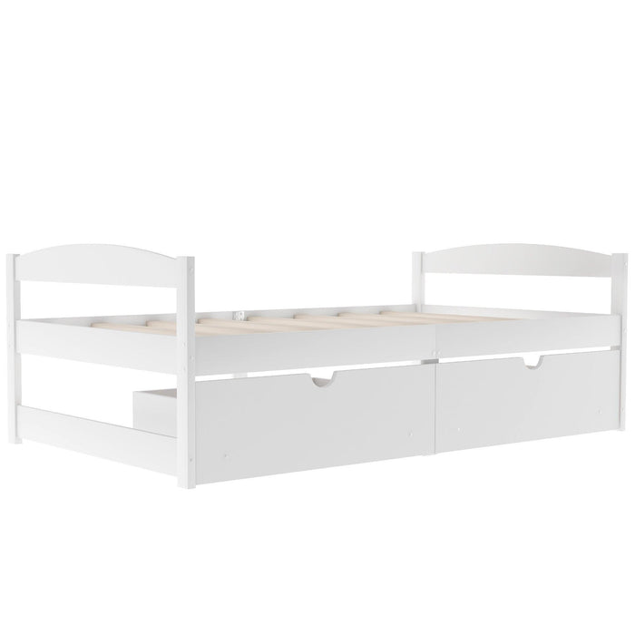 Twin Size Platform Bed, with two drawers, white - DTYStore