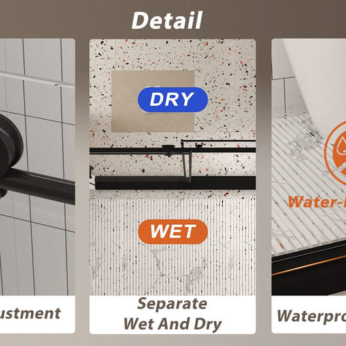 Frameless shower door 56-60 'W x 76' H, 1/4 '(6 mm) Clear Tempered Glass, Explosion Proof Film, Stainless Steel Handle, Matte Black - Image 22