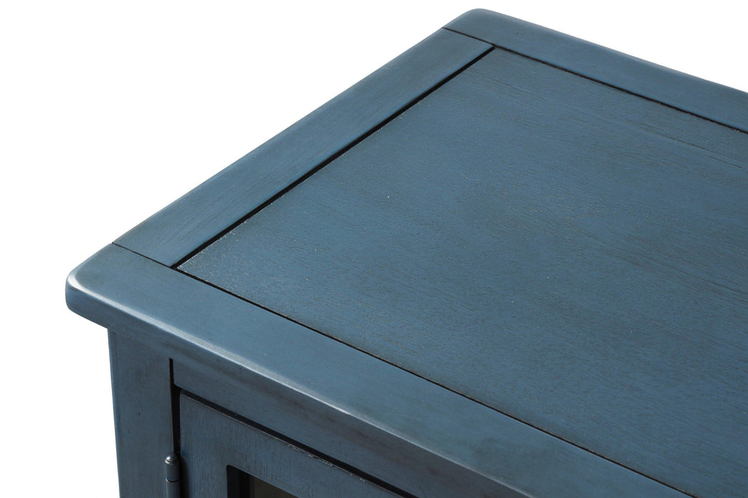 Sideboard Console Table with Bottom Shelf, Farmhouse Wood/Glass Buffet Storage Cabinet Living Room (Antique Navy) - DTYStore