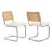 Mid Century Modern Dining Chairs Set of 2, Velvet Accent Chairs with Natural Cane Back, White - DTYStore