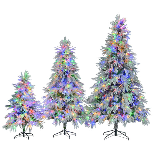 Pre-Lit Spruce Snow Flocked Christmas Tree Set-4FT, 6FT, 7.5FT, Artificial Hinged Xmas Tree with 800 Warm-Yellow & Colorful LED Lights, 8 Flashing Modes, Holiday Office Home Décor - Image 12