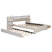 Queen Size Upholstered Platform Bed with Reading Lights, Drawers, Trundle and Shelves, Beige - DTYStore