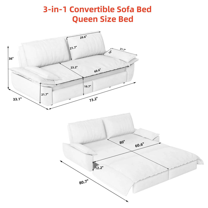 73.2' Queen Pull Out Sofa Bed,3-in-1 Convertible Sleeper Sofa,Multi-Functional Velvet Loveseat Bed Default -DTYStore