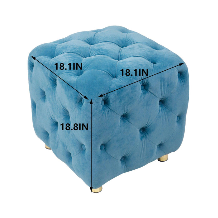 Blue Modern Velvet Upholstered Ottoman, Exquisite Small End Table, Soft Foot Stool,Dressing Makeup Chair, Comfortable Seat for Living Room, Bedroom, Entrance - DTYStore