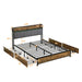 King Size Bed Frame, Storage Headboard with Charging Station and 4 Storage Drawers,LED Lights , Brown and and Gray - DTYStore