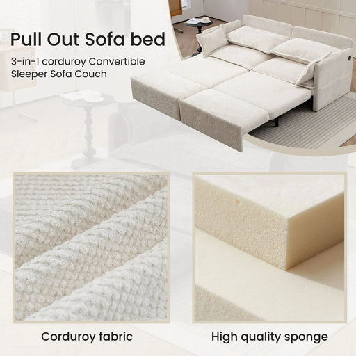 73.6inch Pull Out Sofa Bed,3-in-1 corduroy Convertible Sleeper Sofa Couch,Side Storage,and USB/C-TYPE Charging Ports Chair for Living Room,Bedroom,Apartment Default -DTYStore