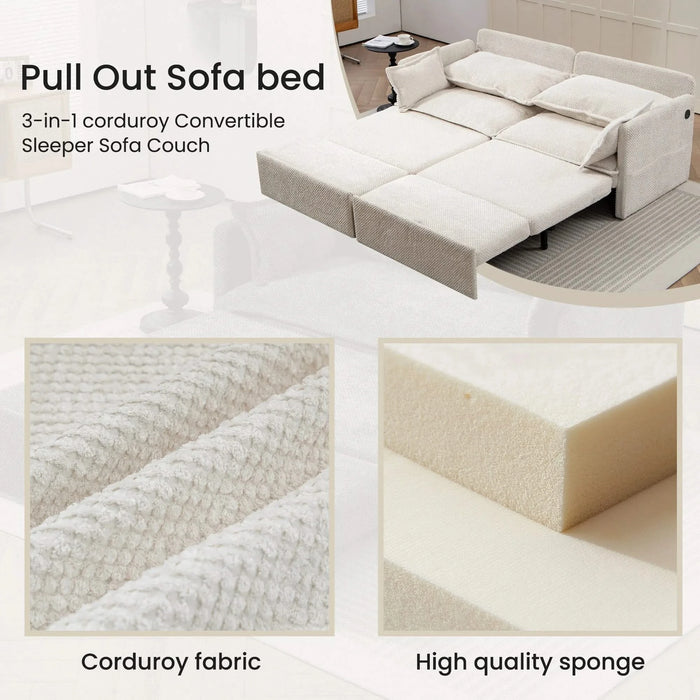 73.6inch Pull Out Sofa Bed,3-in-1 corduroy Convertible Sleeper Sofa Couch,Side Storage,and USB/C-TYPE Charging Ports Chair for Living Room,Bedroom,Apartment Default -DTYStore