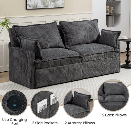 73.6inch Pull Out Sofa Bed,3-in-1 corduroy Convertible Sleeper Sofa Couch,Side Storage,and USB/C-TYPE Charging Ports Chair for Living Room,Bedroom,Apartment Default -DTYStore