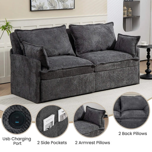 73.6inch Pull Out Sofa Bed,3-in-1 corduroy Convertible Sleeper Sofa Couch,Side Storage,and USB/C-TYPE Charging Ports Chair for Living Room,Bedroom,Apartment Default -DTYStore