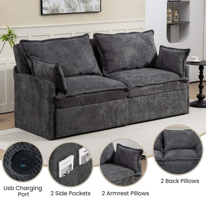 73.6inch Pull Out Sofa Bed,3-in-1 corduroy Convertible Sleeper Sofa Couch,Side Storage,and USB/C-TYPE Charging Ports Chair for Living Room,Bedroom,Apartment Default -DTYStore