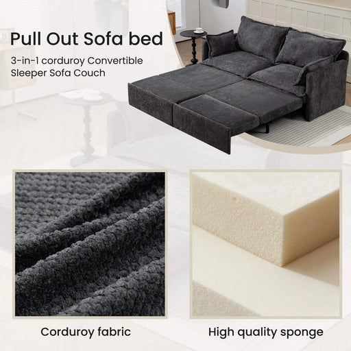 73.6inch Pull Out Sofa Bed,3-in-1 corduroy Convertible Sleeper Sofa Couch,Side Storage,and USB/C-TYPE Charging Ports Chair for Living Room,Bedroom,Apartment Default -DTYStore