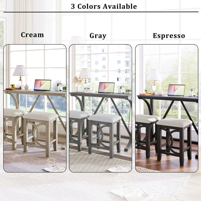 Farmhouse 3-Piece Counter Height Dining Table Set with USB Port and Upholstered Stools,Cream - DTYStore