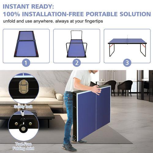 DOUBLE FISH Mid-Size Portable Ping Pong Table, 4ft Compact Foldable Table Tennis Table Set with Net, 2 Paddles & 3 Balls for Indoor Outdoor, Small Spaces And Apartments, Thickened Aluminum Frame - Image 8