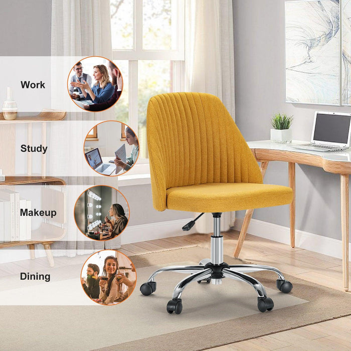 Armless Home Office Desk Chair with Wheels Adjustable Swivel Task Computer Vanity Chair for Small Spaces - DTYStore