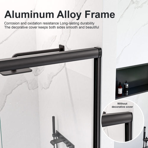Modern Semi-Frameless Double Sliding Shower Door with Matte Black Finish, 1/4' SGCC Tempered Glass, 56'-60'W x 72'H - Image 5