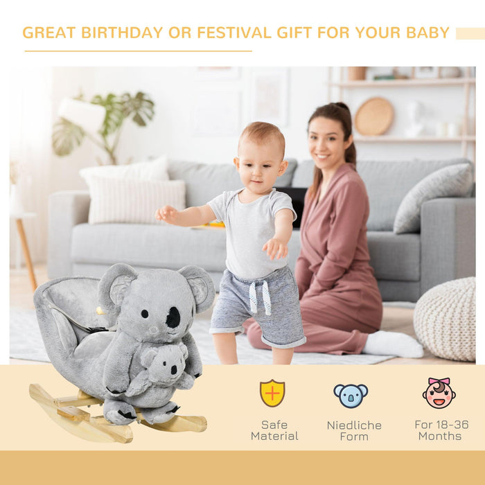Kids Ride-On Rocking Horse, Koala-shaped Rocker with Realistic Sounds for Children 18-36 Months, Gray - DTYStore