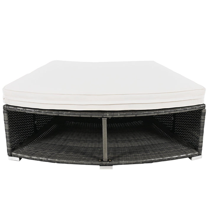 Outdoor Patio Furniture Luxury Circular Outdoor Sofa Set Rattan Wicker Sectional Sofa Lounge Set with Tempered Glass Coffee Table, 6 Pillows,Beige
