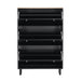 Narrow Design Tipping Bucket Shoe Cabinet with 3 Flip Drawers, Wood Grain Pattern Top Entryway Organizer with 3 Hooks, Free Standing Shoe Rack with Adjustable Panel for Hallway, Black - DTYStore