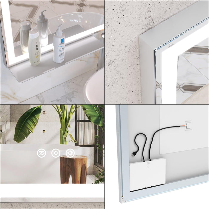 48x36 inch LED Bathroom Vanity Mirror Wall Mounted Adjustable White/Warm/Natural Lights Anti-Fog Touch Switch with Memory Modern Smart Large Bathroom Mirrors - DTYStore