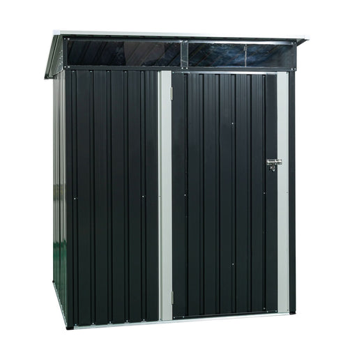 Modern Outdoor Metal Storage Shed with Transparent Plate in Black Iron and Plastic, 5ft x 3ft