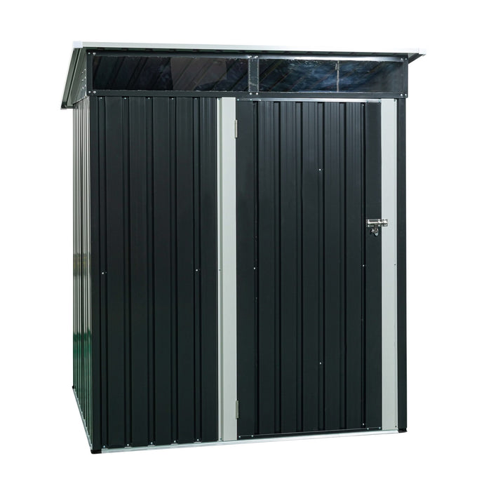 Modern Outdoor Metal Storage Shed with Transparent Plate in Black Iron and Plastic, 5ft x 3ft