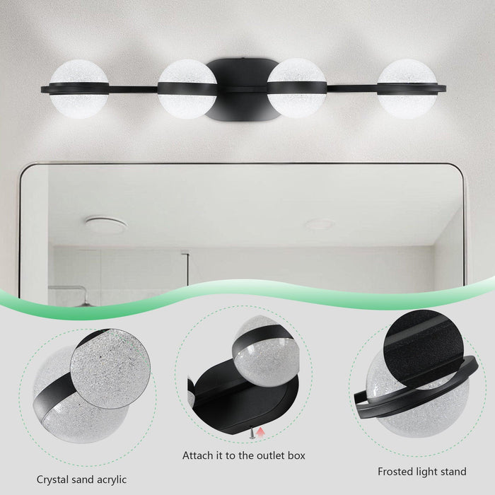 Modern Minimalist Bathroom Vanity Light, LED 4 Bulb Frosted Acrylic Shades, Wall Mounted Decorative Lighting Fixture, Suitable for Bathroom Vanity Mirror (Black)
