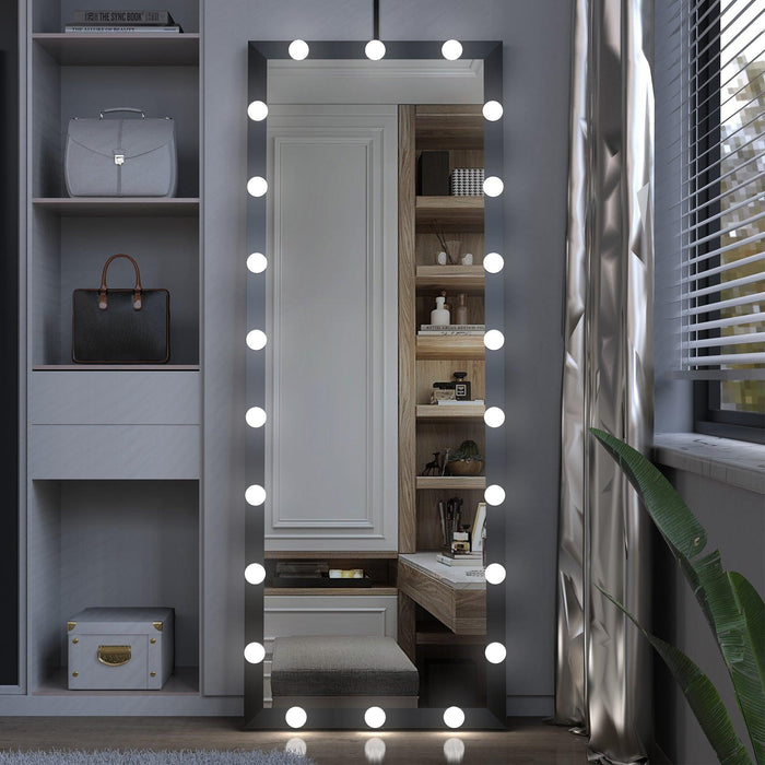 Hollywood Full Length Mirror with Lights Full Body Vanity Mirror with 3 Color Modes Lighted Standing Floor Mirror for Dressing Room Bedroom Wall Mounted Touch Control Black 63x24inch - DTYStore