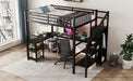 Metal Full Loft Bed with Wardrobe and LED Light, Full Size Loft Bed with L Shaped Desk and USB for Kids Teens Adults, Black(Expect arrived on 2025/2/20) - DTYStore
