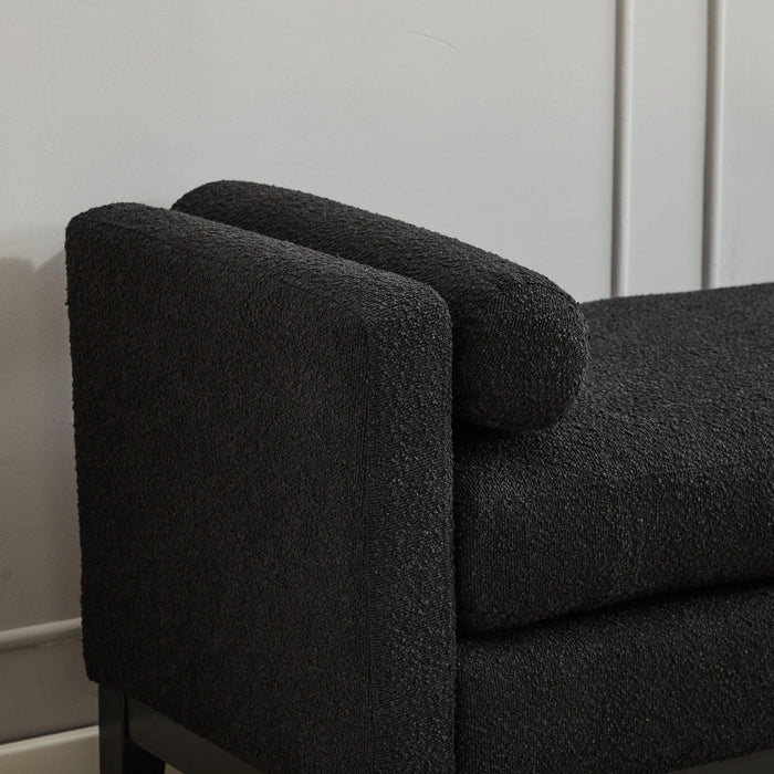 66.34"W Elegant Upholstered Bench,Daybed, Ottoman with Wood Legs & 2 Bolster Pillows for End of Bed, Bedroom, Living Room, Entryway,Black Boucle - DTYStore