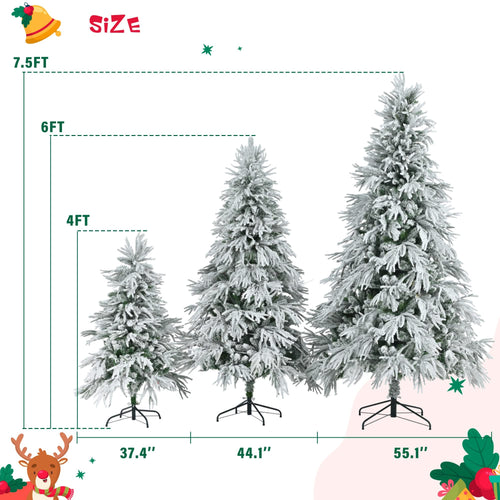 Pre-Lit Spruce Snow Flocked Christmas Tree Set-4FT, 6FT, 7.5FT, Artificial Hinged Xmas Tree with 800 Warm-Yellow & Colorful LED Lights, 8 Flashing Modes, Holiday Office Home Décor - Image 17