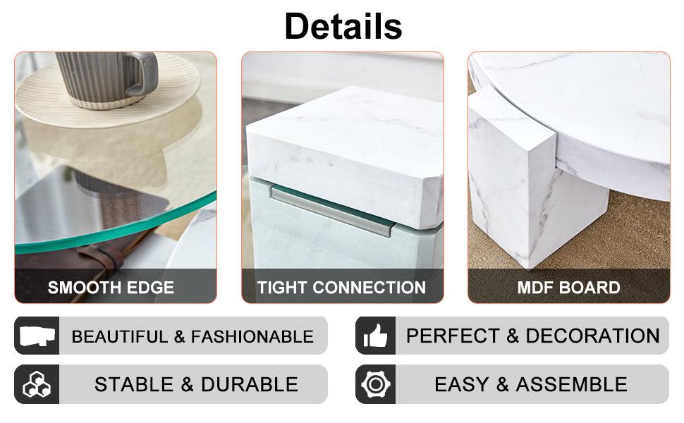 A modern, fashionable, and durable marble textured MDF coffee table with a side table. Match with multiple scenes. Suitable for living room and bedroom. - DTYStore