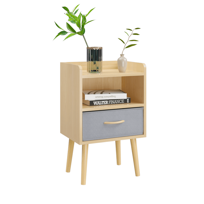 Nightstand With Collapsible Fabric Drawer, 2-Tier Storage End Table, Wood Side Table with Storage Cabinet or Kids, Adults - Oak - DTYStore