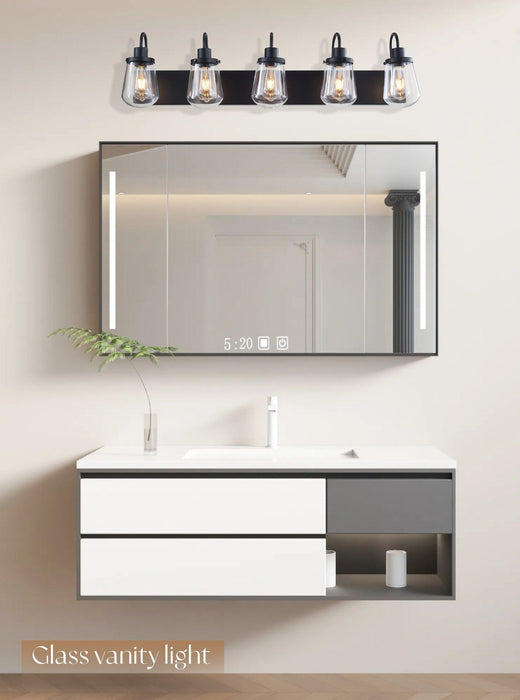 Bathroom Lights Over Mirror, 5-Lights E26 Bulb Matte Black Vanity Light Fixtures with Clear Glass Globe Shades for Hallway Kitchen Living Room