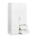 High wardrobe and kitchen cabinet with 2 doors, 2 drawers and 5 storage spaces,white - DTYStore