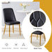 8 modern dining chairs, sleek PU backrest, and gold metal legs bring a comfortable home experience to the kitchen, bedroom, and office.Black PU Chairs with Simple Line Designs On The Backrest. - DTYStore