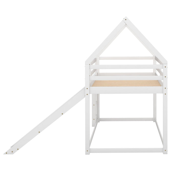 Twin Size Bunk House Bed with Slide and Ladder,White - DTYStore